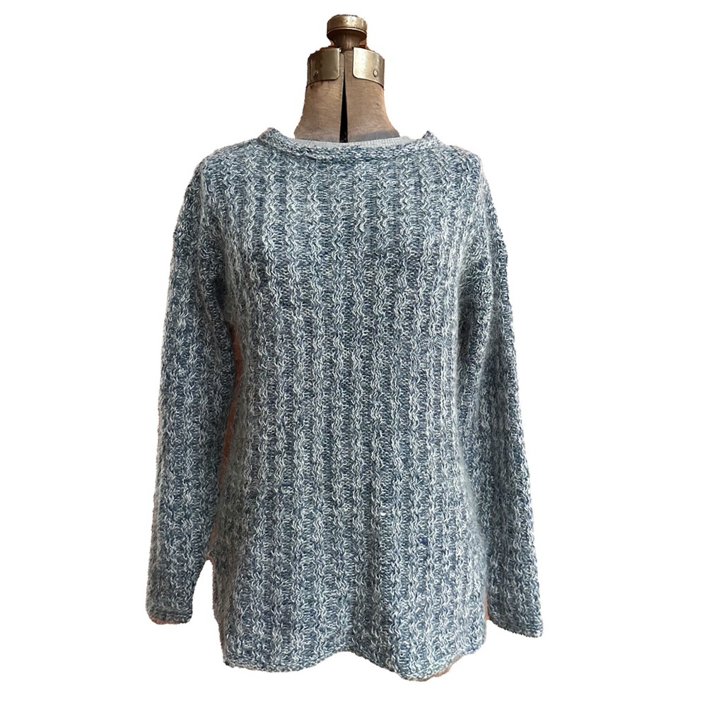 Vintage Sweater Silk Mohair Wool Winter Gallagher Chunky Knit Blue Green